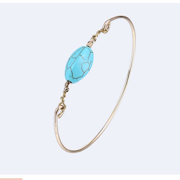The Irish Gem Jewelry - Turquoise & Gold Wire Bangle Bracelet